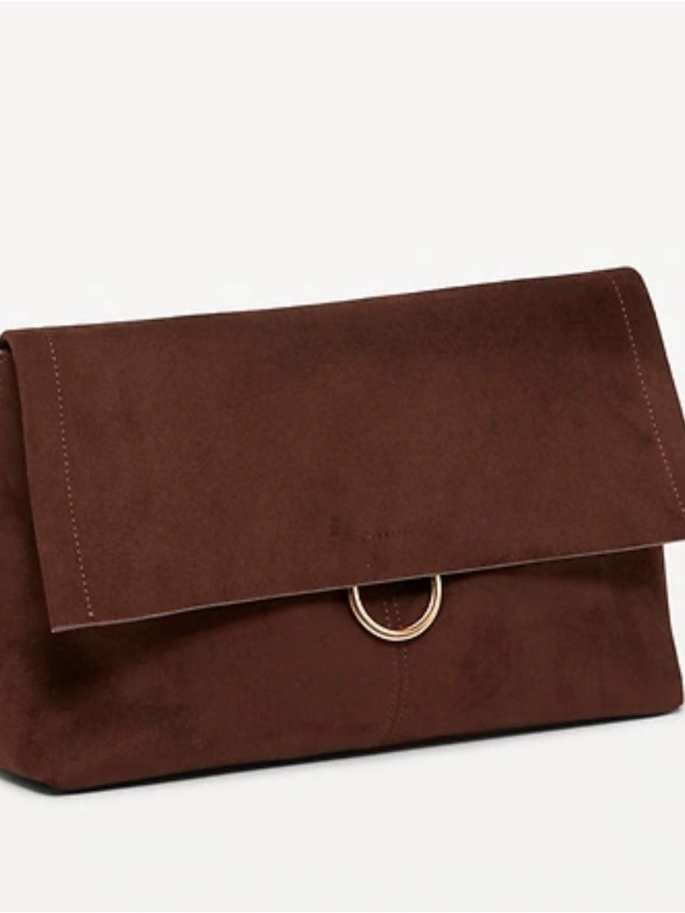 Elegant Brown Suede Fold-Over Clutch - old navy